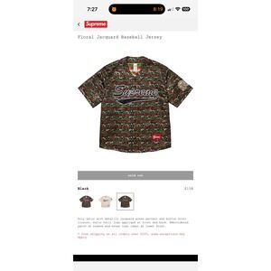 NWT Supreme Jacquard Baseball Jersey Black Size Medium